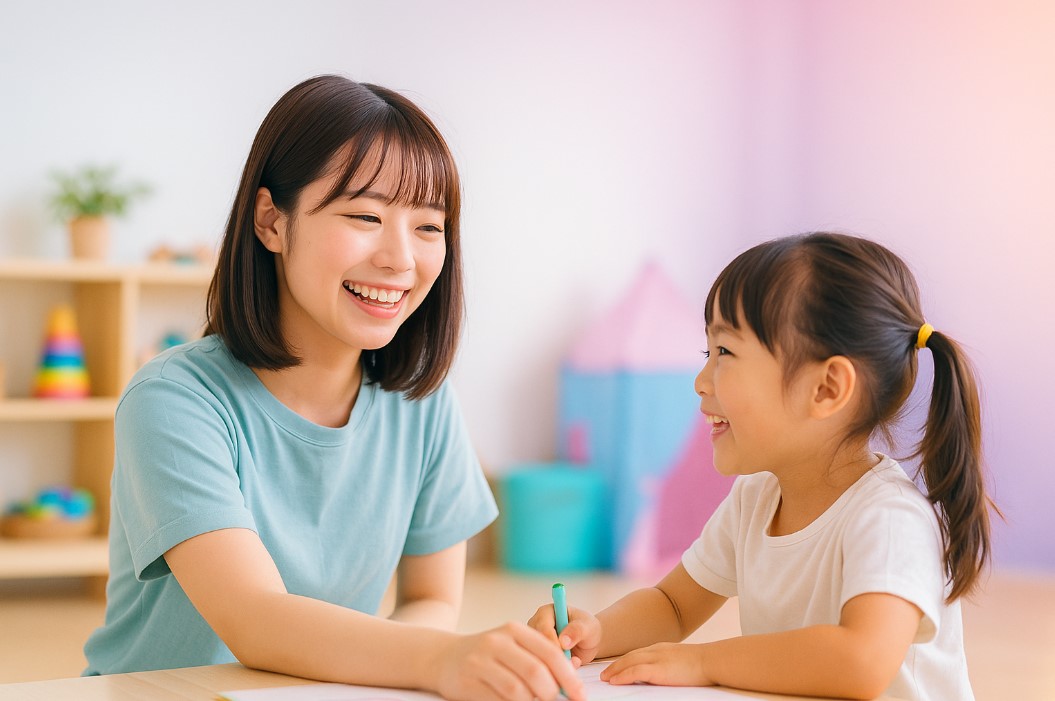 若手スタッフと子どもたち